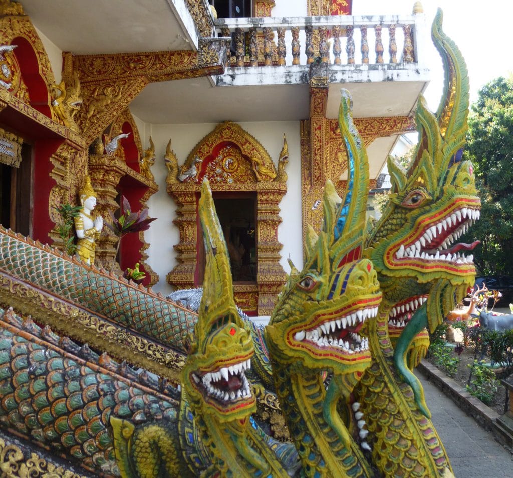 Multiheaded Serpent Protects Wat-Bupharam in Chiang Mai, Thailand