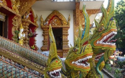 Multi-headed Serpent Protects Wat Bupharam in Chiang Mai, Thailand